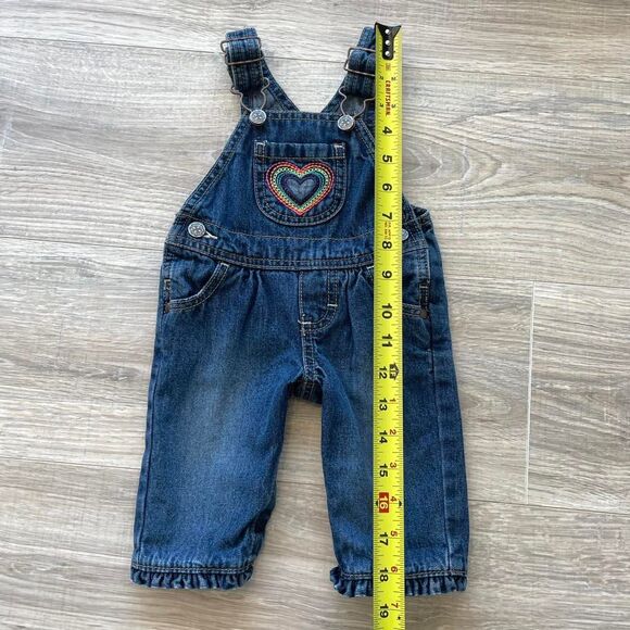 Oshkosh Bgosh Denim Overalls Rainbow Heart Patch Retro Girly Colorful Blue Jean - Picture 4 of 8